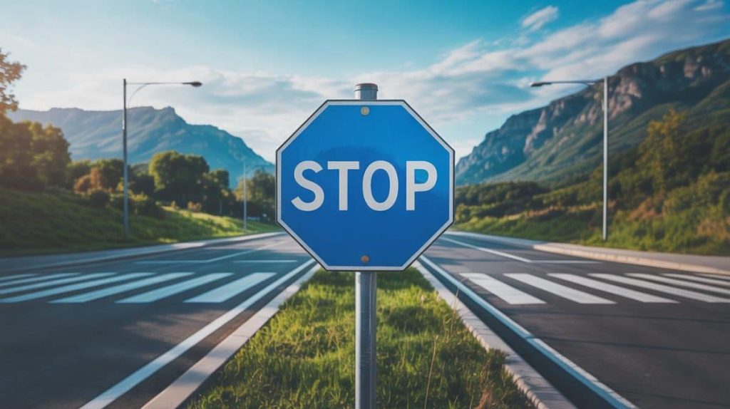 Des panneaux STOP bleus : un flou réglementaire qui perturbe les conducteurs !