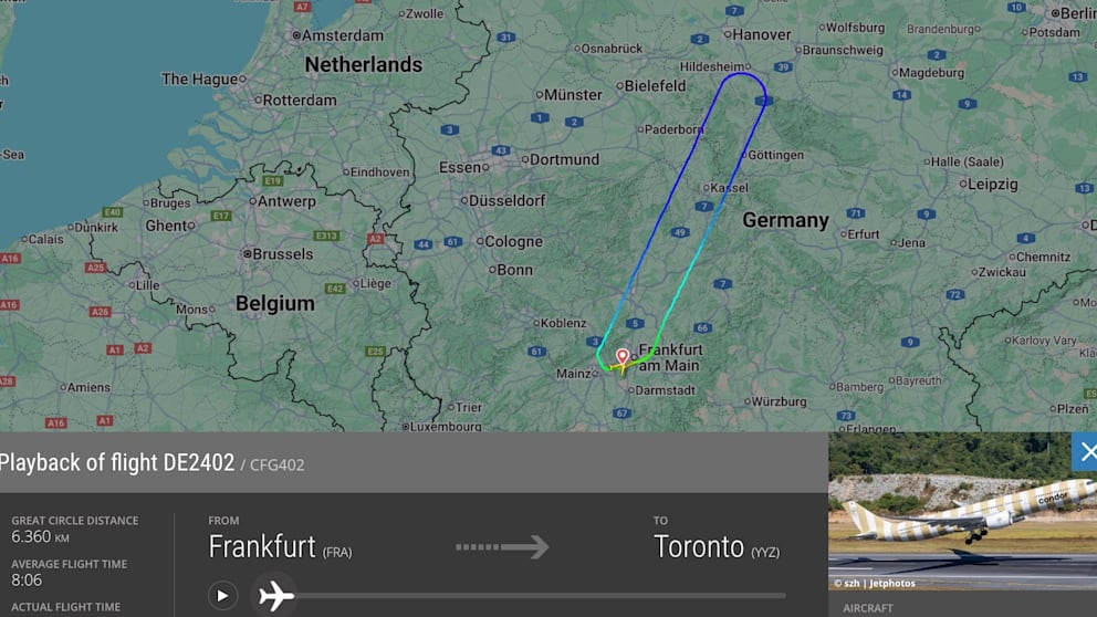 Capture d'écran de Flightradar24 montrant la trajectoire de l'Airbus Condor