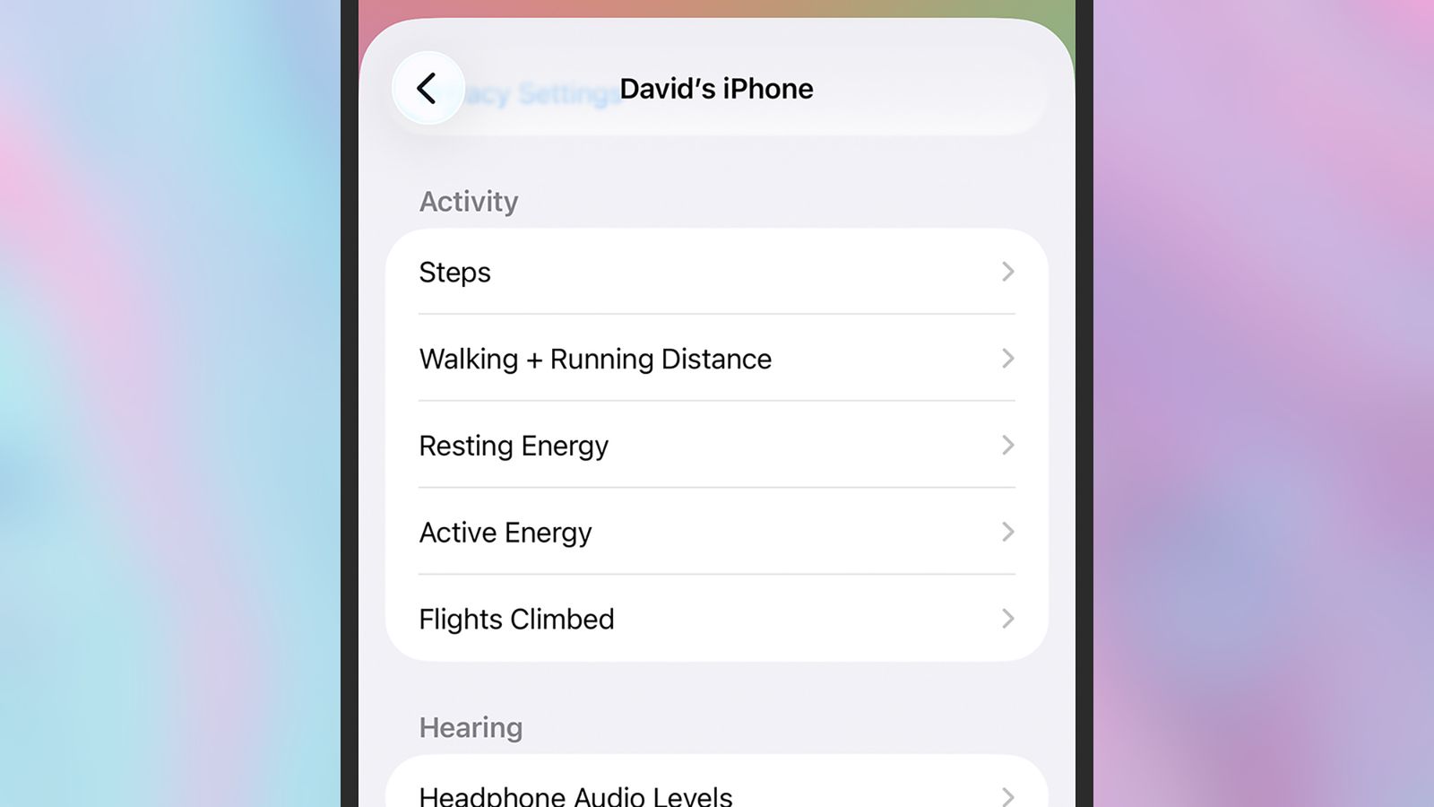 Capture d'écran de l'application Santé sur iPhone