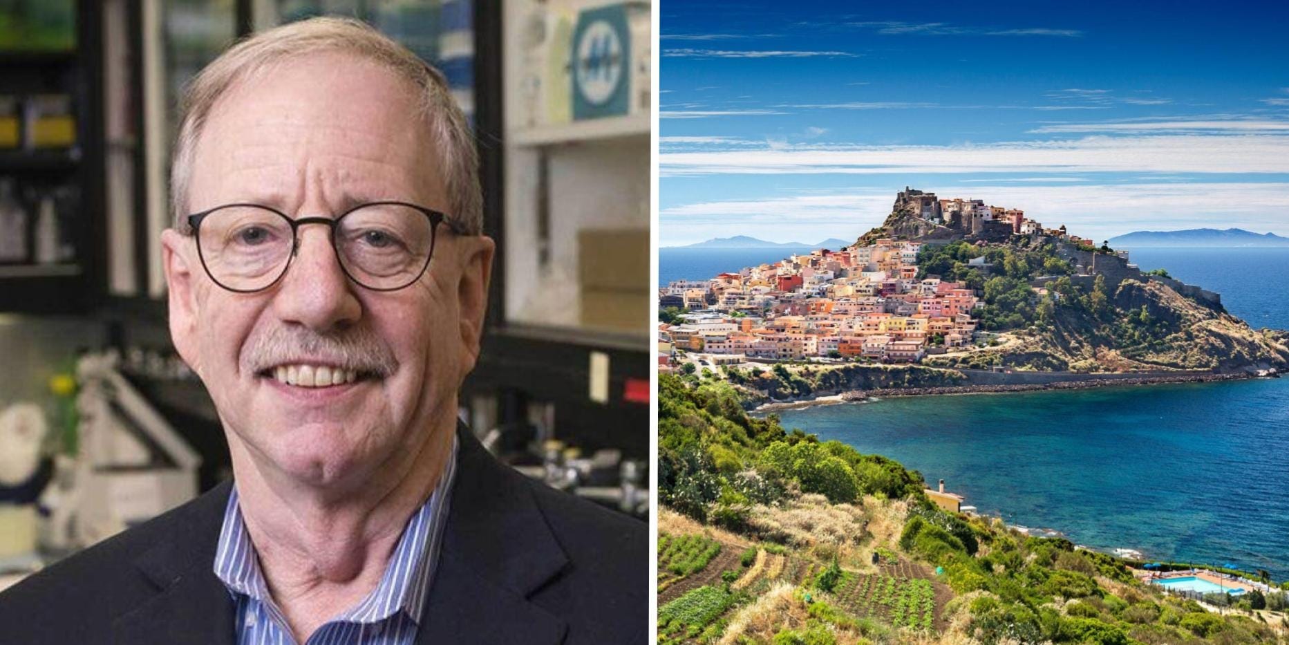 Dr Steven Austad et une vue des villages de Sardaigne