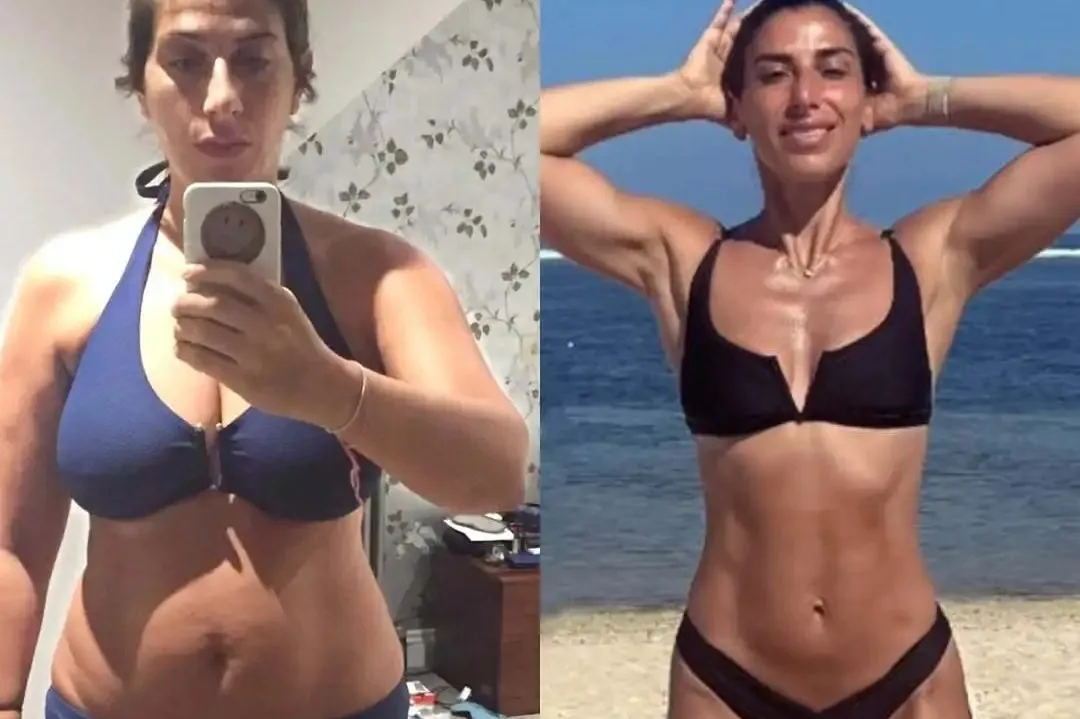Collage d'une femme avant et après une perte de poids de 4 pierres.