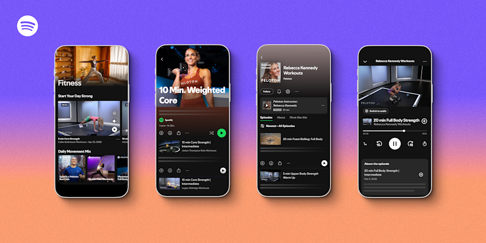 Section fitness de Spotify montrant des exemples d'entraînements et des vidéos à suivre