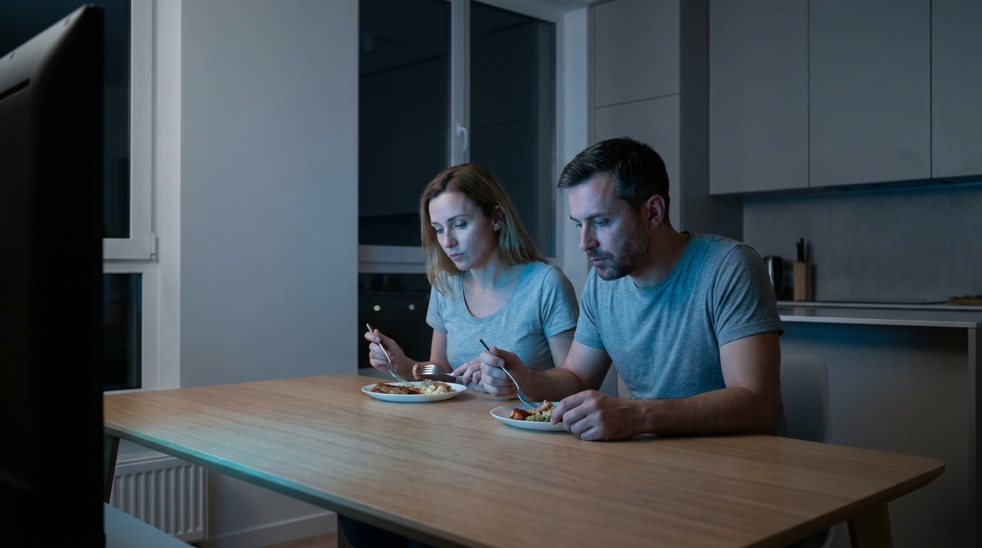 Repas silencieux : le lien qui s'efface devant l'écran du téléviseur