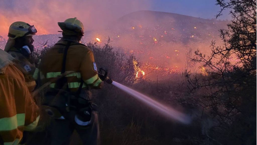 Pompiers en action toute la nuit contre l'incendie de F. Álamo