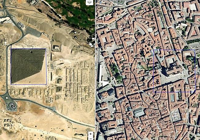 Comparaison entre la cathédrale de León et la Grande Pyramide de Gizeh.