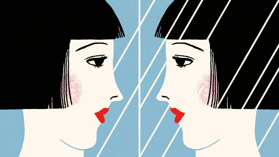Illustration numérique d'une femme se regardant dans le miroir.