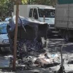 Conteneur en flammes à la Plaza de los Sitios à Zaragoza
