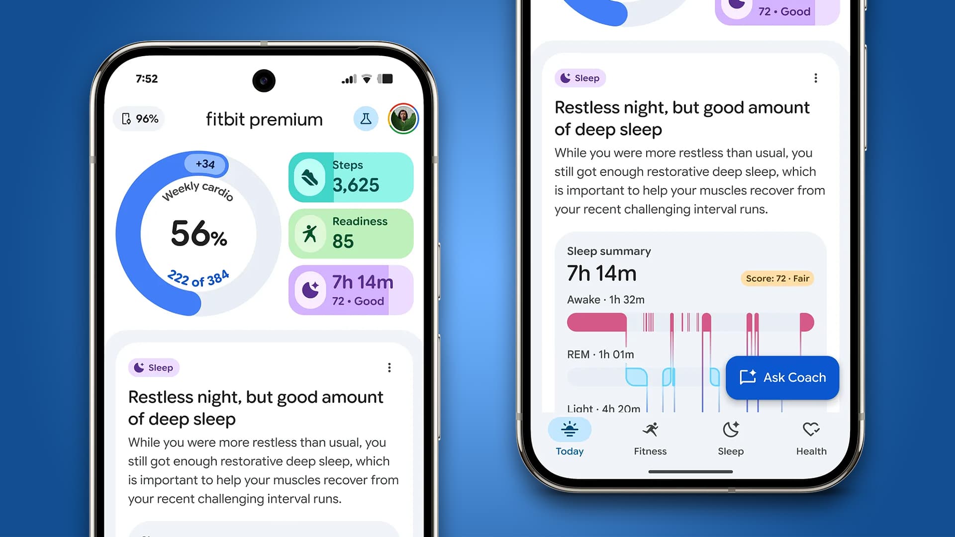 Deux téléphones affichant l'application Google Health.